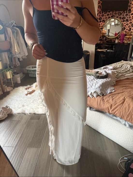 Princess Polly Dresses & Skirts - Princess Polly Cream Ruffle Wrap Maxi Skirt